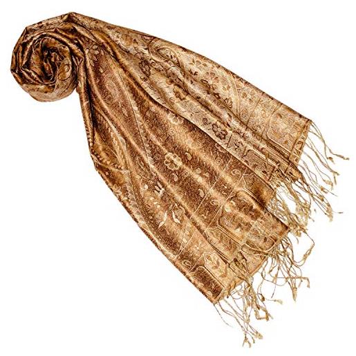 Lorenzo cana pashmina - sciarpa in tessuto jacquard, 100% seta, motivo paisley, in seta pashmina, multicolore, 70 x 190 cm, oro cammello, taglia unica