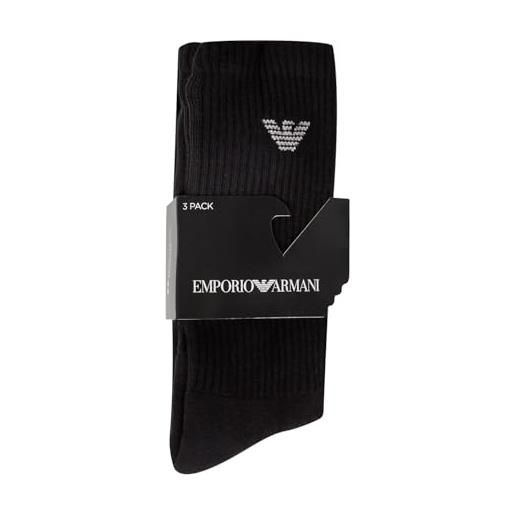 Emporio Armani uomo 3-pack medium socks sporty terrycloth confezione da 3 calzini medi, nero, taglia unica