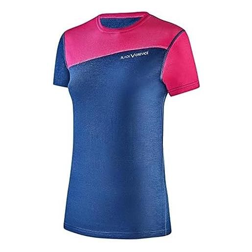Black Crevice maglietta da donna in lana merino, di alta qualità, in 70% lana merino e 30% pes, maglietta da donna in lana merino con regolazione della temperatura, da donna, blu/rosa, 42