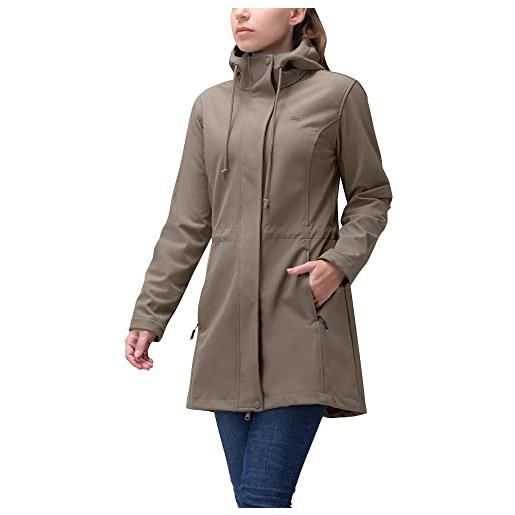 33,000ft giacca softshell da donna giacca leggera impermeabile da pioggia giacca lunga di transizione giacca funzionale giacca a vento cappotto softshell con cappuccio traspirante, cachi m