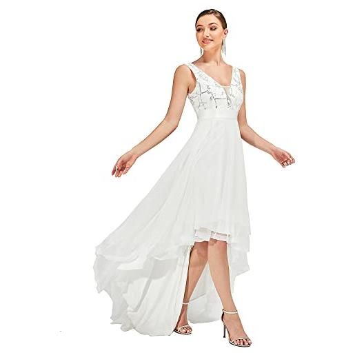 Ever-Pretty vestiti da sera ballo scollo a v orlo alto-basso stile impero abiti da damigella donna bianca 46