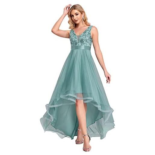 Ever-Pretty vestito da cerimonia ballo scollo a v orlo alto-basso stile impero abiti da damigella donna arancione 40