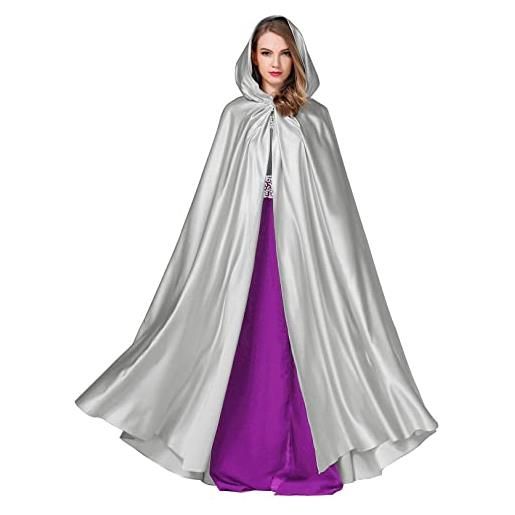BEAUTELICATE mantello con cappuccio donna in raso mantello lung unisex per costume di halloween cosplay masquerade carnevale natale medievale feste (blu reale, taglia unica)