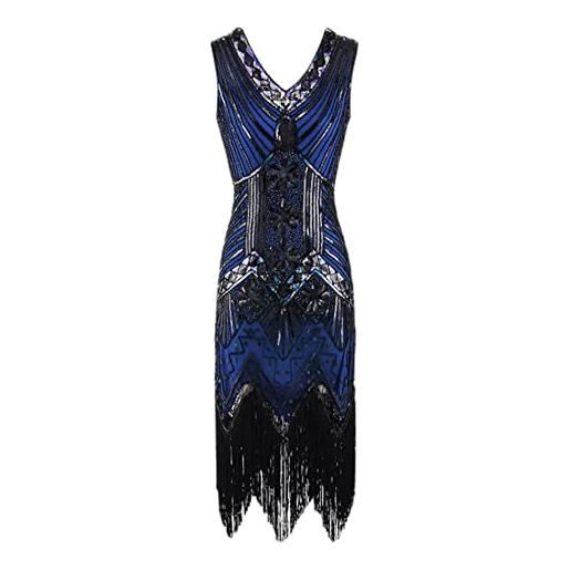 Donne Gatsby Vestito Champagne Glitter Halter Frange 1920s Vestito con Senza Maniche – it