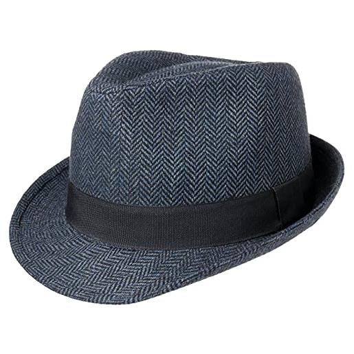 LIPODO trilby cappello herrinbone donna/uomo - cappello in tessuto con fascia in gros-grain - trilby estate/inverno - fedora nero-blu l (59-60 cm)