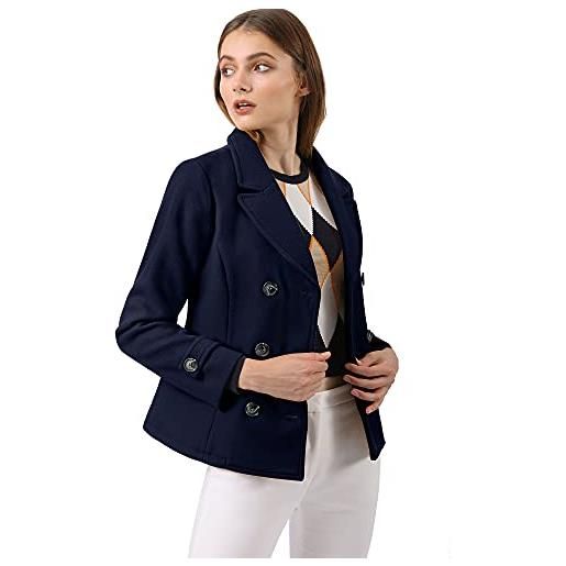 Allegra K cappotti eleganti da donna con risvolto doppiopetto corto pisello cappotto, blu scuro, 12