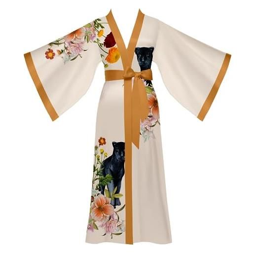 Yemmert kimono donna vestaglia kimono raso donna lungo pigiama kimono donna manica lunga (viola sfumato)