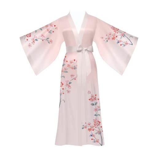 Yemmert kimono donna vestaglia kimono raso donna lungo pigiama kimono donna manica lunga (rosa sfumato)