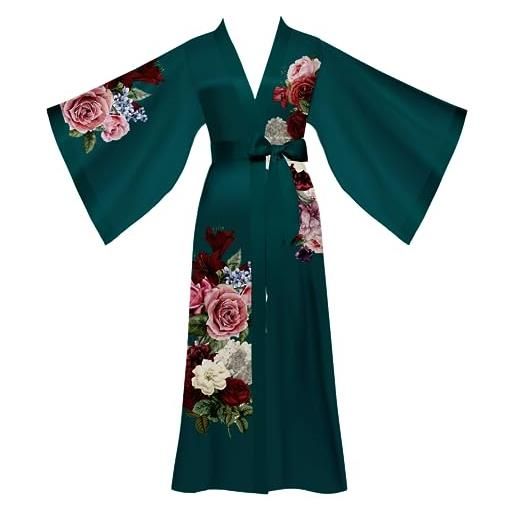 Yemmert kimono donna vestaglia kimono raso donna lungo pigiama kimono donna manica lunga (viola sfumato)