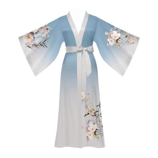 Yemmert kimono donna vestaglia kimono raso donna lungo pigiama kimono donna manica lunga (fiori verde scuro)