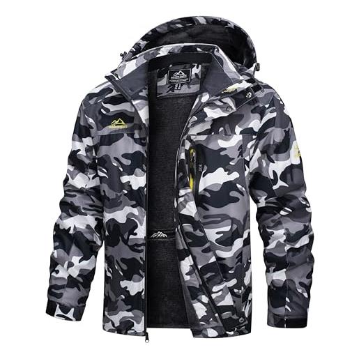 TACVASEN uomo giacca sci pile fodera giacche invernali escursionismo giacca impermeabile vento montagna cappotti caldi con cappuccio staccabile (3xl, verde)