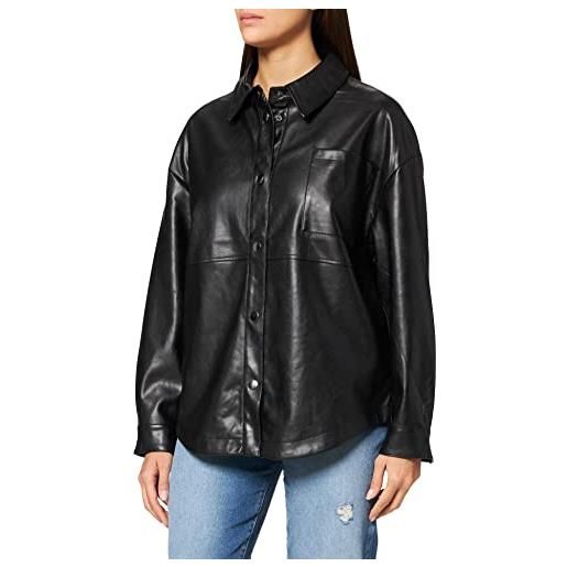 Urban Classics ladies faux leather overshirt camicia, nero, m donna