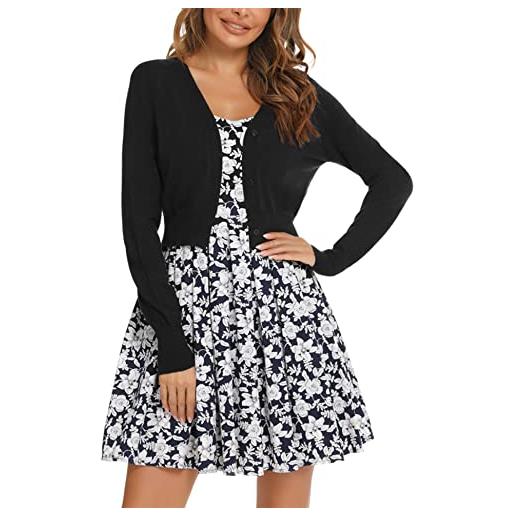 Yukiuiny cardigan corta elegante chiusura a bottoni donna cappoto primavera autunno coprispalle bolero per sposa-bianco/3xl