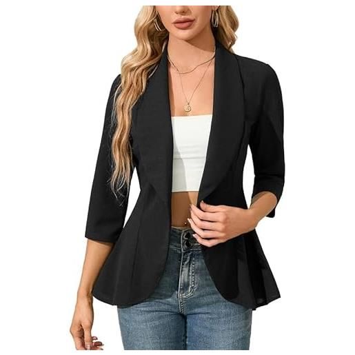 Clearlove business jersey blazer - blazer da donna, elegante, sportivo, sciancrato, con maniche a 3/4, nero , xl
