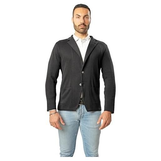 CLASSE77 blazer giacca jacket da uomo slim fit in cotone - punto di cucitura milano - artigianale, made in italy - casual, classica sportiva (l, nero)