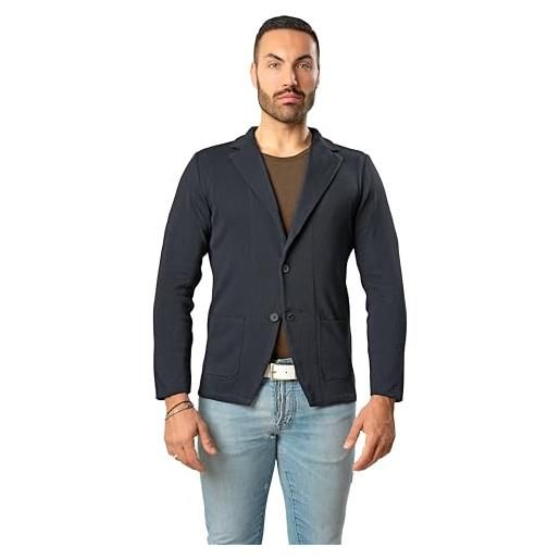 CLASSE77 blazer giacca jacket da uomo slim fit in cotone - punto di cucitura milano - artigianale, made in italy - casual, classica sportiva (m, blu laguna)