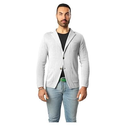 CLASSE77 blazer giacca jacket da uomo slim fit in cotone - punto di cucitura milano - artigianale, made in italy - casual, classica sportiva (3xl, blu laguna)