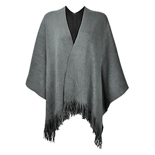 ZLYC mantello a maglia inverno finto cachemire con frange - entrambi i lati utilizzabili da donna