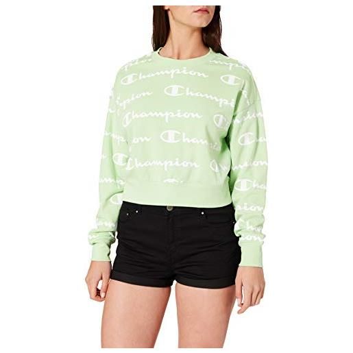 Champion seasonal ac logo allover crewneck sweatshirt, felpa donna, verde (chiaro), l