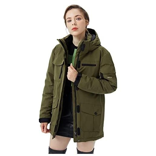 OROLAY cappotto parka corto da uomo piumino caldo da donna con cappuccio staccabile giacca invernale per coppie verde-donna xl