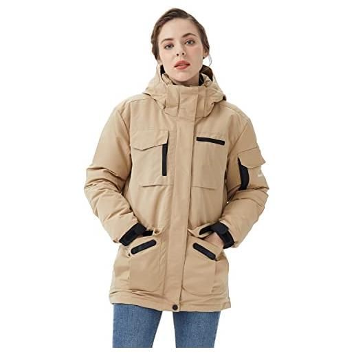 OROLAY cappotto parka corto da uomo piumino caldo da donna con cappuccio staccabile giacca invernale per coppie cachi-donna m