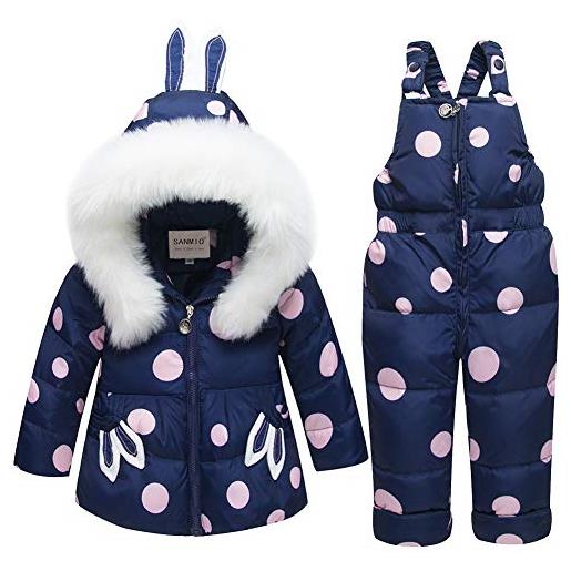 SANMIO piumino per bambina snowsuit con abbigliamento con cappuccio set giacca invernale ispessita + pantaloni invernali pantaloni in piuma per bambini blu, 12-18 mesi