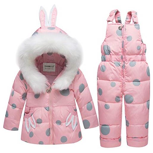 SANMIO piumino per bambina snowsuit con abbigliamento con cappuccio set giacca invernale ispessita + pantaloni invernali pantaloni in piuma per bambini rosa, 18-24 mesi