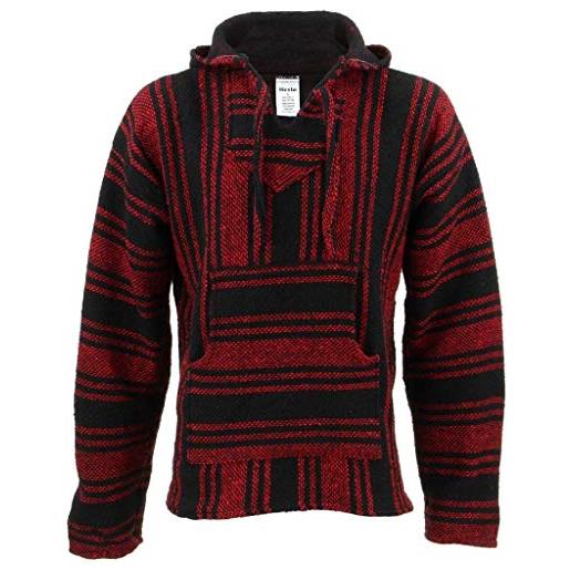 Siesta mexican baja jerga red and black hooded hippie top (xl)