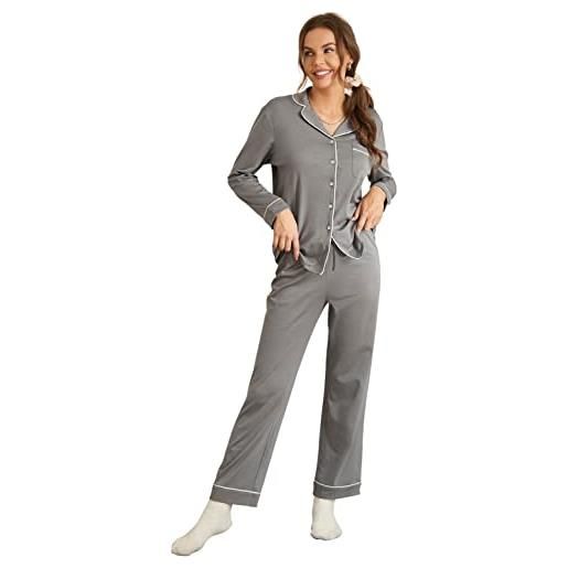 Dobreva set pigiama da donna manica lungo pantalone pigiami due pezzi con bottoni cotone camicie da notte grigio neutro 44