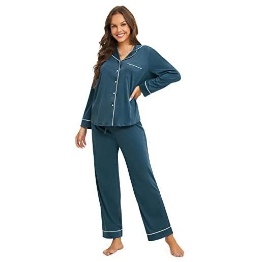Dobreva set pigiama da donna manica lungo pantalone pigiami due pezzi con bottoni cotone camicie da notte grigio neutro 48
