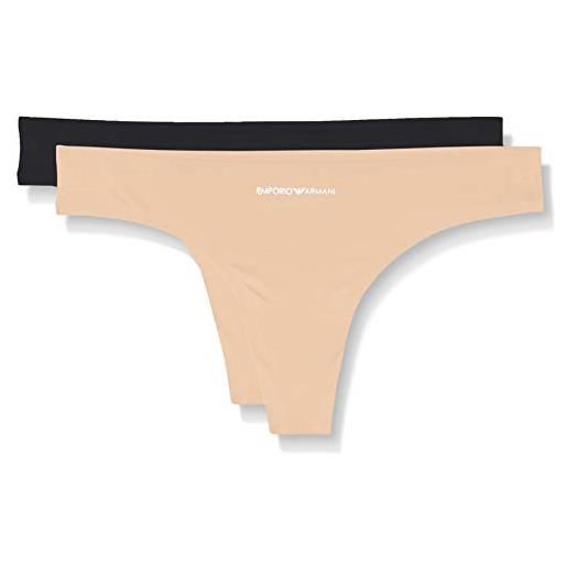 Emporio Armani underwear bi-pack thong iconic cotton, biancheria intima donna, nero/beige (nude), xl