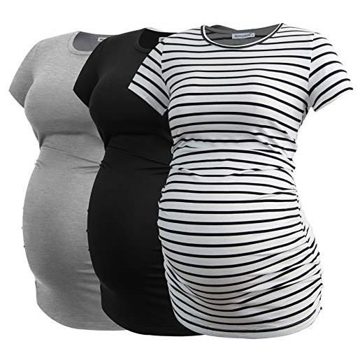Smallshow donne maternità abbigliamento top camicia abbigliamento gravidanza 3-pack black-deep green-white stripe l