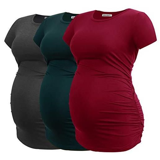 Smallshow donne maternità abbigliamento top camicia abbigliamento gravidanza 3-pack black/grey/grey stripe m