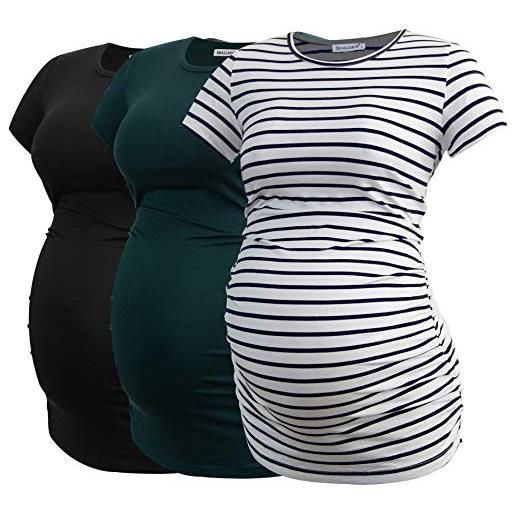 Smallshow donne maternità abbigliamento top camicia abbigliamento gravidanza 3-pack navy-white stripe-wine large