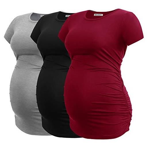 Smallshow donne maternità abbigliamento top camicia abbigliamento gravidanza 3-pack black/grey/navy xl