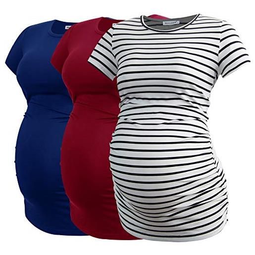 Smallshow donne maternità abbigliamento top camicia abbigliamento gravidanza 3-pack deep green-deep grey-wine m