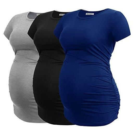 Smallshow donne maternità abbigliamento top camicia abbigliamento gravidanza 3-pack black/grey/army green m