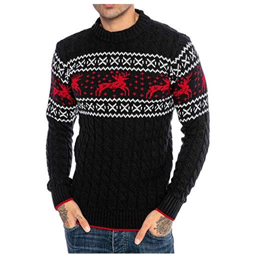 Redbridge maglione da uomo stile norvegese pullover con collo alto in cotone slim fit plait reindeer blu xxl