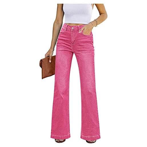 Roskiky - pantaloni jeans a zampa da donna, larghi, a vita alta, stile baggy, elasticizzati, nero , s
