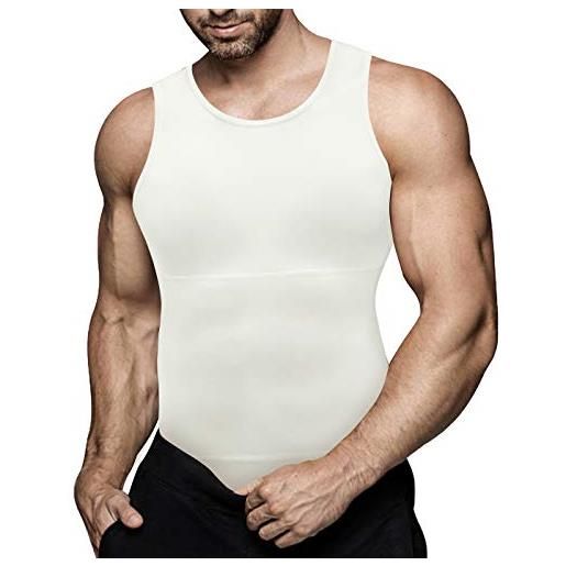 CHUMIAN maglietta compressione uomo canotta contenitiva snellente intimo modellante dimagrante fascia pancia sportivo fitness canottiera (beige, l)