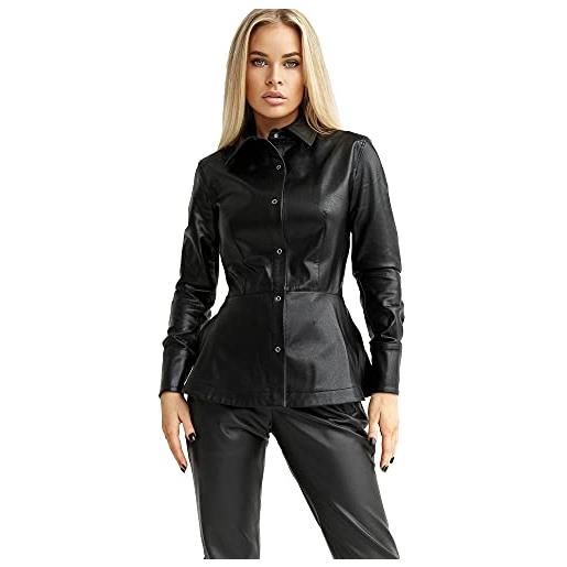 Selente #fashionista giacca/camicia donna in similpelle/jeans, mod. 4 nero camicia sagomata, l