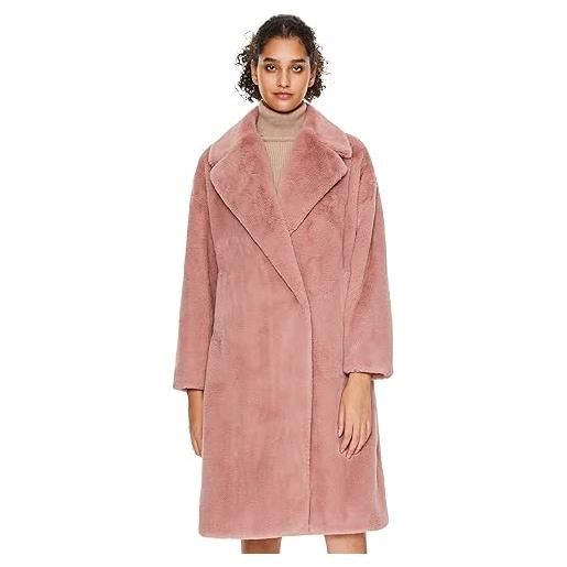OROLAY cappotto da donna con risvolto in pelliccia sintetica trench invernale rosa m