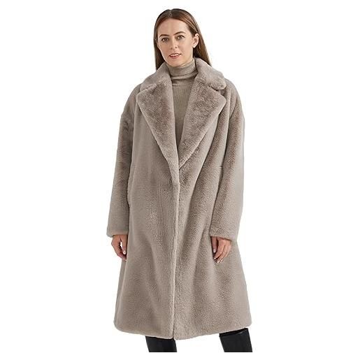 OROLAY cappotto da donna con risvolto in pelliccia sintetica trench invernale grigio s