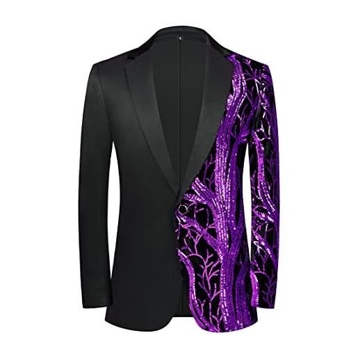 PYJTRL uomini moda viola colorato velluto lustrini blazer, purple 02, xxl