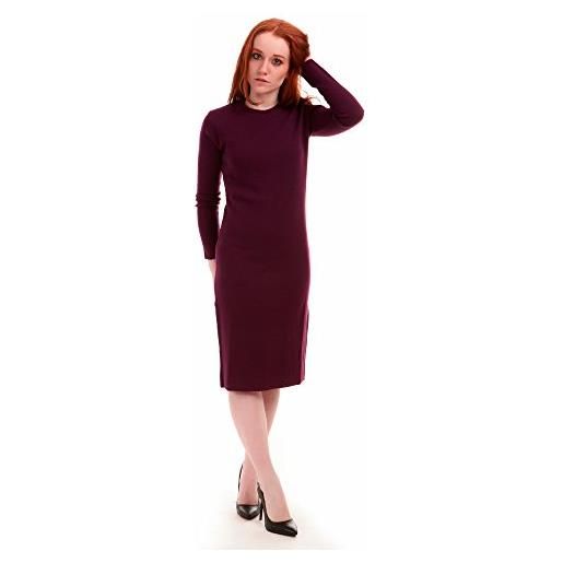 Brunella Gori abito lungo in maglia aderente donna - girocollo in 100% lana merino extrafine colore viola taglia m