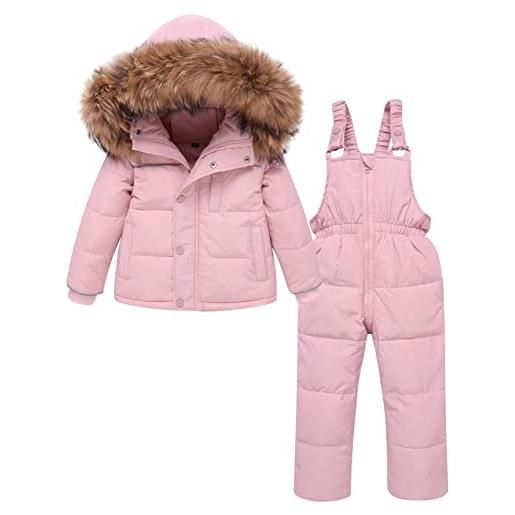 Zoerea tuta da sci per bambino unisex set tute completo da neve 2 pezzi snowsuit caldo invernale giacca cappotto con cappuccio (stile 2 rosa, 90)