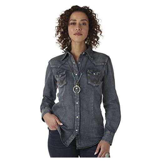 Wrangler - camicia da lavoro da donna stile western a maniche lunghe - marrone - xs