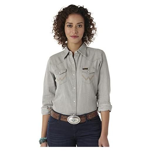 Wrangler - camicia da lavoro da donna stile western a maniche lunghe - blu - xx-large