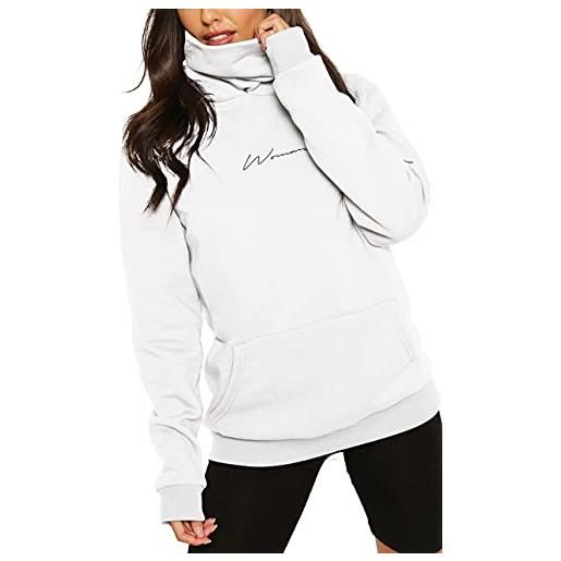 ELFIN felpe con capuccio donna inverno felpa con collo lungo elegante autunno sweatshirt hoody hoodie sportivo bianco xxl