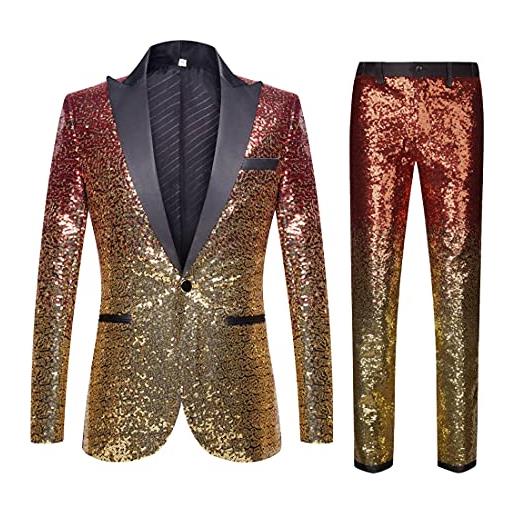 CARFFIV mens fashion gradient colori paillettes due pezzi set abiti (xxl, gold black)